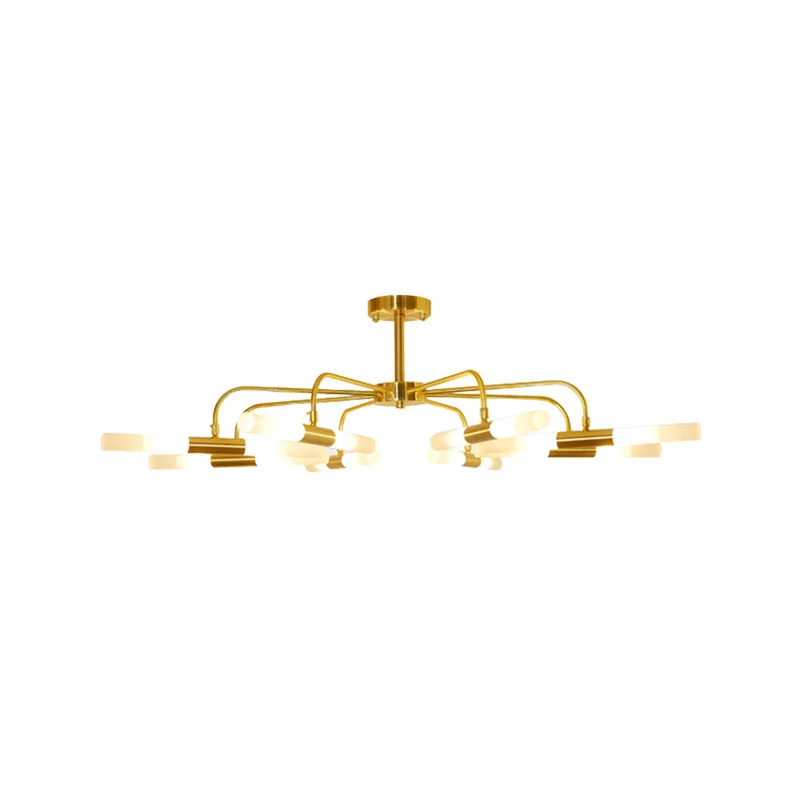 Acryl-Röhrenschirm-Deckenleuchter Hotel 12/16 Lichter Moderne Metall-Hängelampe Gold Clearhalo