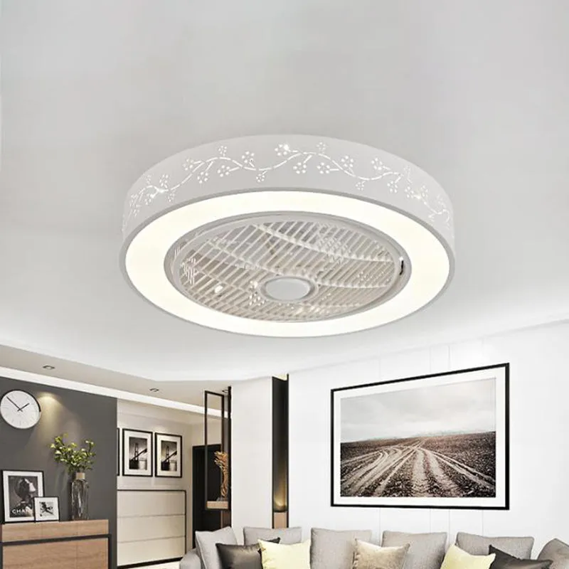Acrylweiße hängende Ventilatorlampe, runde LED, 21,5" breit, Minimalismus, halbbündige Deckenleuchte mit 4 Flügeln Clearhalo