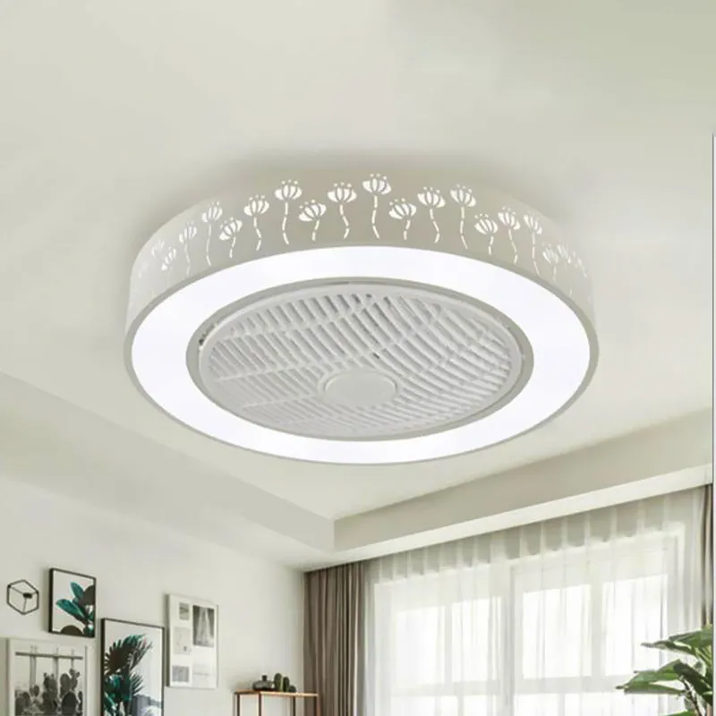 Acrylweiße hängende Ventilatorlampe, runde LED, 21,5" breit, Minimalismus, halbbündige Deckenleuchte mit 4 Flügeln Clearhalo