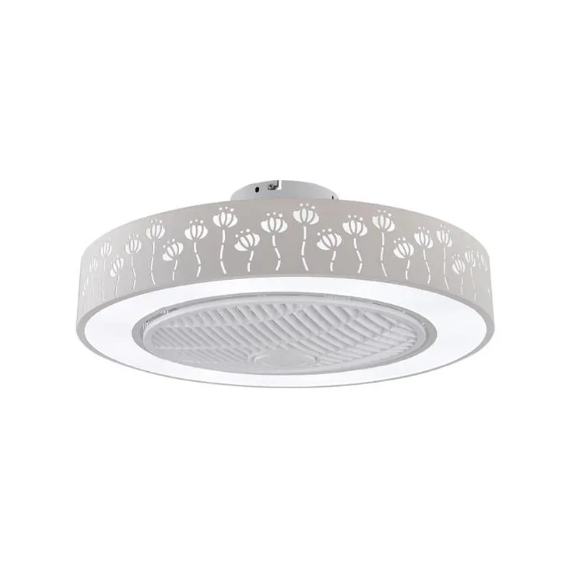 Acrylweiße hängende Ventilatorlampe, runde LED, 21,5" breit, Minimalismus, halbbündige Deckenleuchte mit 4 Flügeln Clearhalo