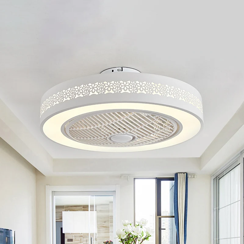 Acrylweiße hängende Ventilatorlampe, runde LED, 21,5" breit, Minimalismus, halbbündige Deckenleuchte mit 4 Flügeln Clearhalo