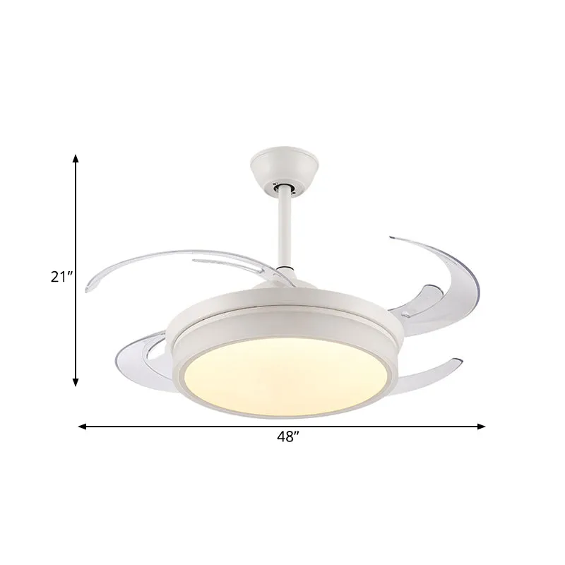 Acryl-weißer Anhänger-Ventilator, rund, 121,9 cm breit, LED, minimalistische, halbbündige Deckenleuchte für Wohnzimmer, 8...