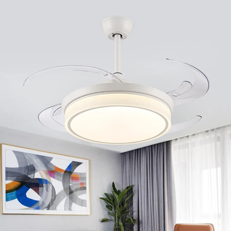 Acryl-weißer Anhänger-Ventilator, rund, 121,9 cm breit, LED, minimalistische, halbbündige Deckenleuchte für Wohnzimmer, 8...