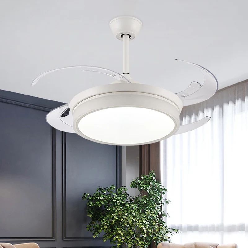 Acryl-weißer Anhänger-Ventilator, rund, 121,9 cm breit, LED, minimalistische, halbbündige Deckenleuchte für Wohnzimmer, 8...