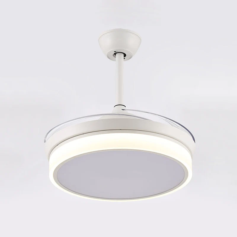 Acryl-weißer Anhänger-Ventilator, rund, 121,9 cm breit, LED, minimalistische, halbbündige Deckenleuchte für Wohnzimmer, 8...