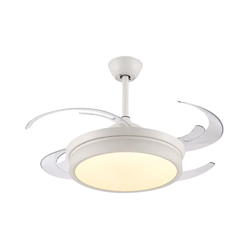 Acryl-weißer Anhänger-Ventilator, rund, 121,9 cm breit, LED, minimalistische, halbbündige Deckenleuchte für Wohnzimmer, 8...