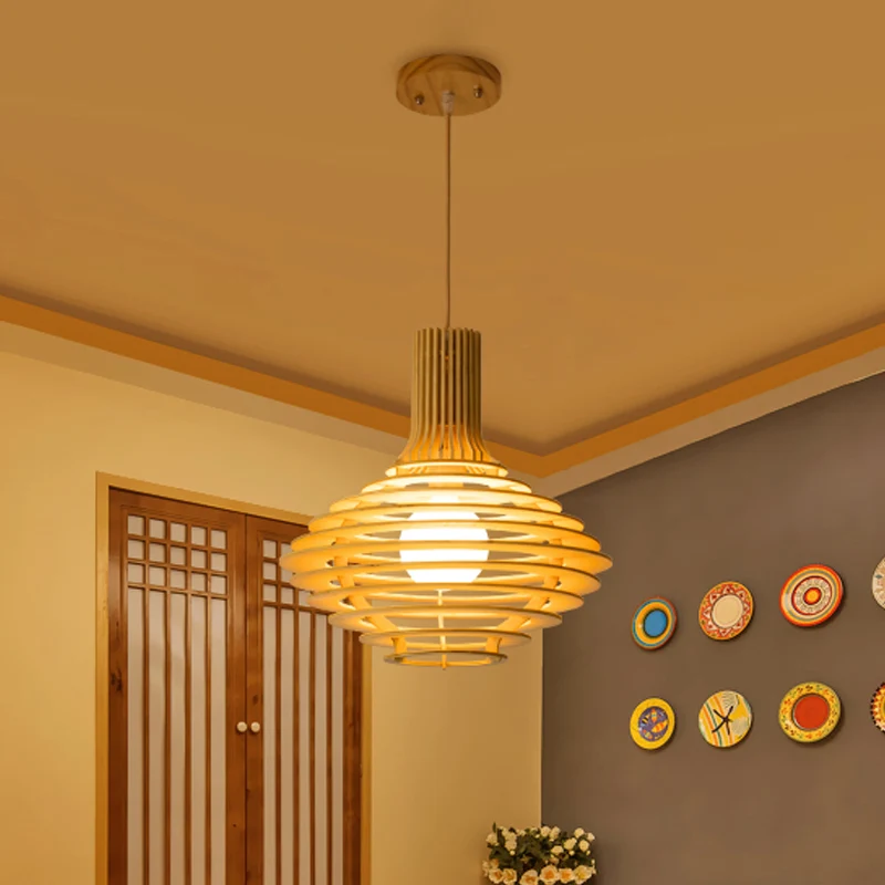 Asia Pendelleuchte mit einer Glühbirne, Schwarz/Beige, Weinglas-förmiges Hängelampen-Set mit Holzkäfig Clearhalo