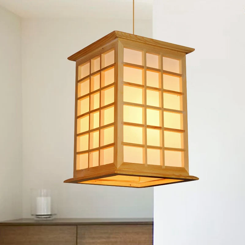 Asiatische 1-Kopf-Pendelleuchte, beige Haus-Hängeleuchte mit Holzschirm Clearhalo