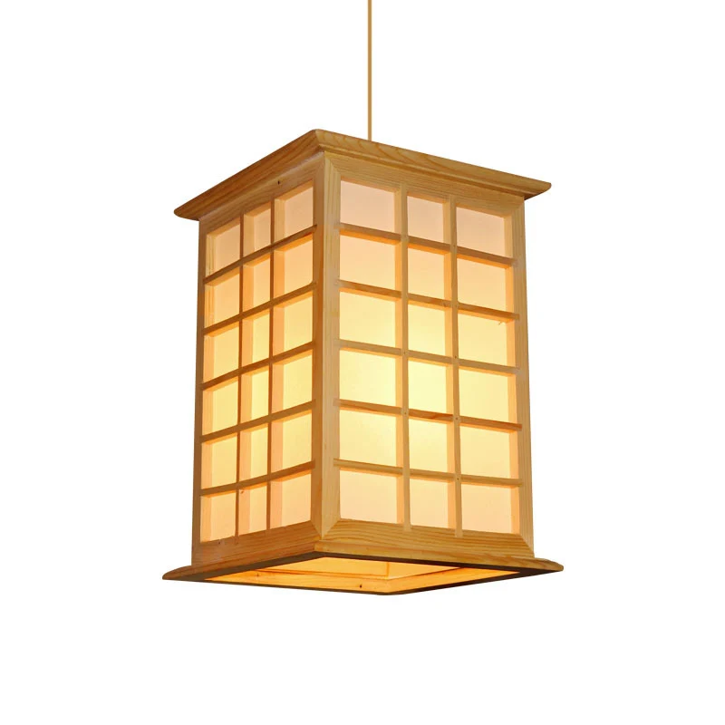 Asiatische 1-Kopf-Pendelleuchte, beige Haus-Hängeleuchte mit Holzschirm Clearhalo
