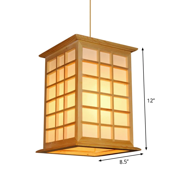 Asiatische 1-Kopf-Pendelleuchte, beige Haus-Hängeleuchte mit Holzschirm Clearhalo