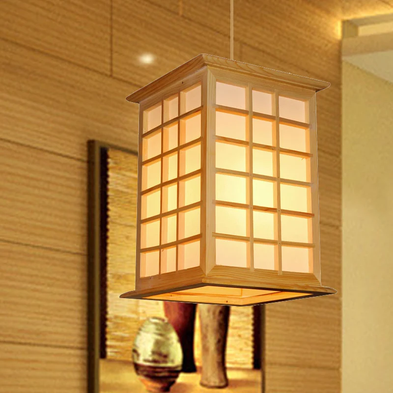 Asiatische 1-Kopf-Pendelleuchte, beige Haus-Hängeleuchte mit Holzschirm Clearhalo