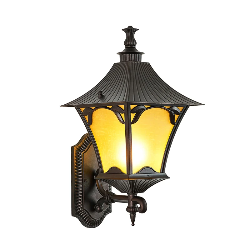 Außenleuchte mit geradem Arm, ländliches gelbes Glas, 1-flammige Wandleuchte Clearhalo