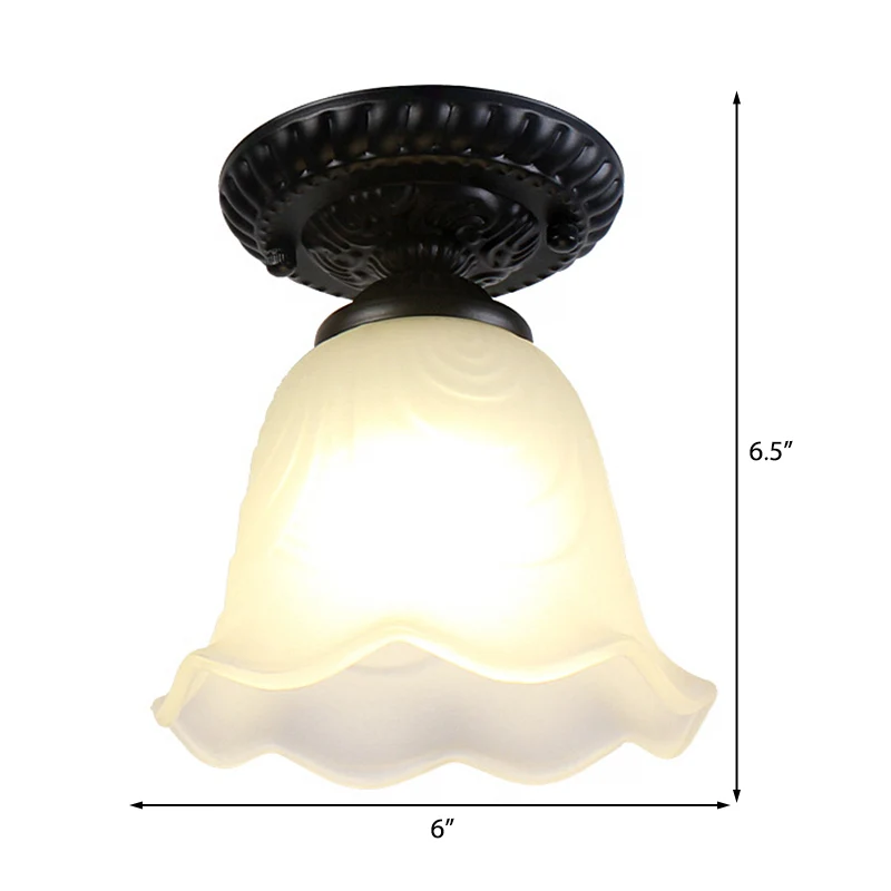 Ausgestellte Wohnzimmer-Unterputzlampe, klassisches weißes Glas, 1 Licht, schwarze Deckenbeleuchtung Clearhalo