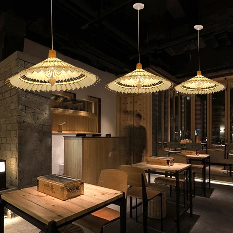 Bambus-Regenschirm-Deckenleuchte, moderne Einzel-Hänge-Pendelleuchte für Restaurant Clearhalo