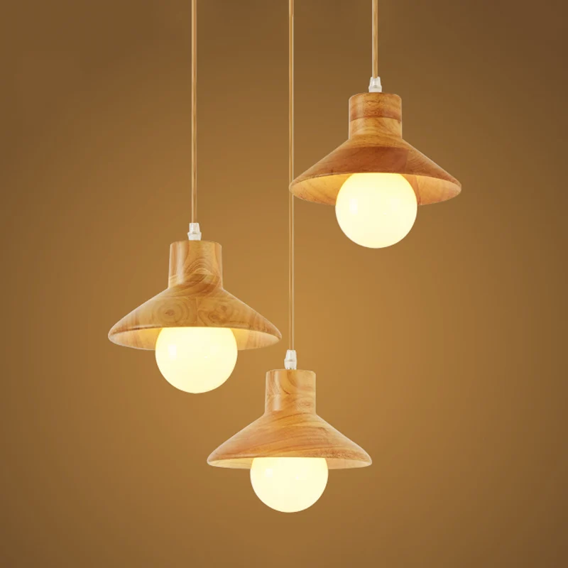 Beige Flare Multiple Hängeleuchte Nordic 3 Glühbirnen Naturholz Deckenanhänger über dem Esstisch Clearhalo