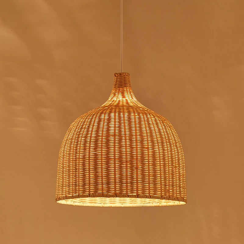 Beige Schüssel-Deckenpendelleuchte, asiatisch, 1 Licht, 11"/18" breite Bambus-Hängeleuchte Clearhalo