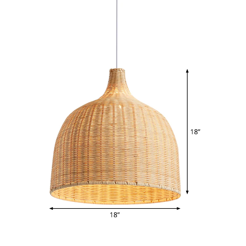 Beige Schüssel-Deckenpendelleuchte, asiatisch, 1 Licht, 11"/18" breite Bambus-Hängeleuchte Clearhalo