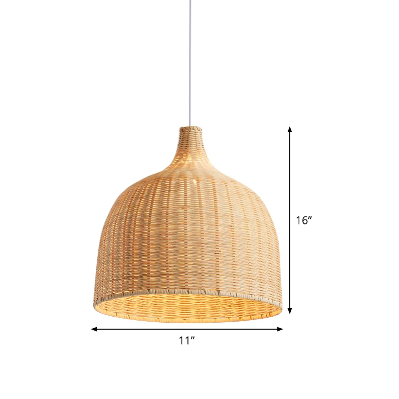 Beige Schüssel-Deckenpendelleuchte, asiatisch, 1 Licht, 11"/18" breite Bambus-Hängeleuchte Clearhalo