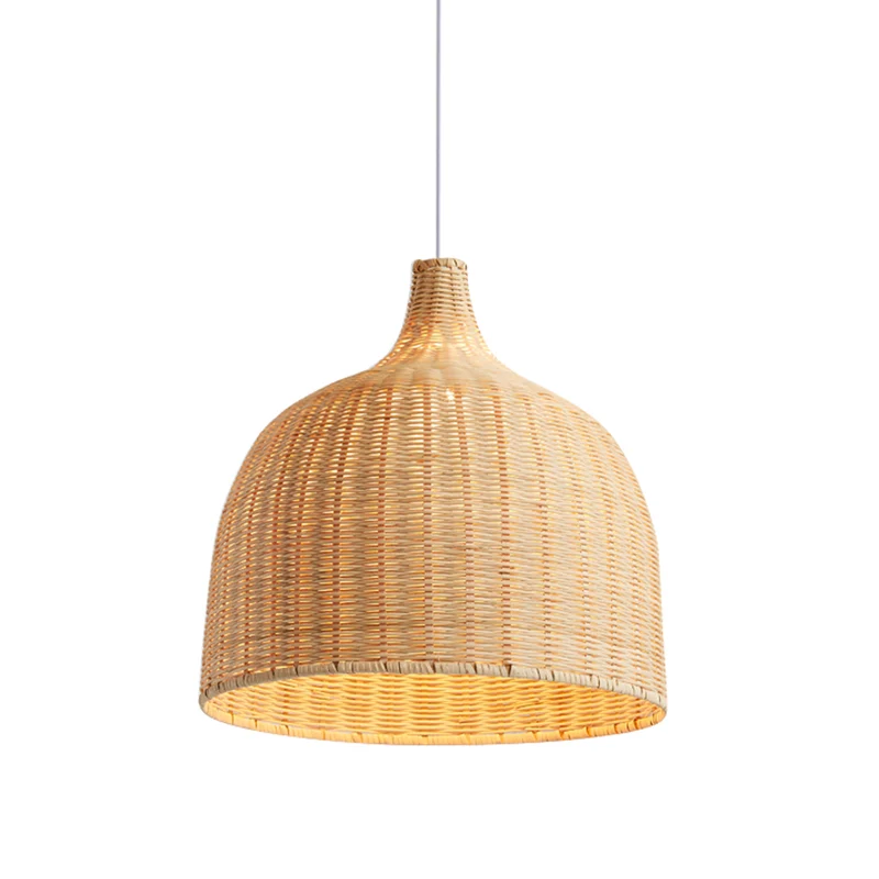 Beige Schüssel-Deckenpendelleuchte, asiatisch, 1 Licht, 11"/18" breite Bambus-Hängeleuchte Clearhalo