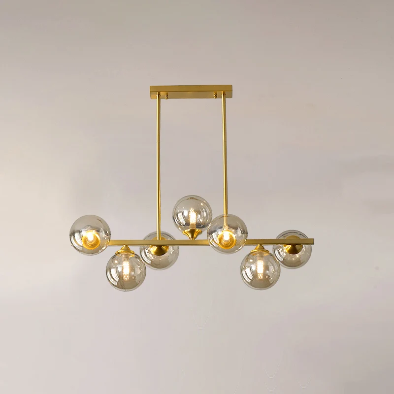 Bernsteinfarbene Glasblasen-Insellampe, postmoderner Stil, goldene Hängeleuchte für das Esszimmer Clearhalo