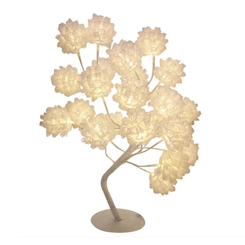Blumenbaum-Mädchenschlafzimmer-USB-Nachttischlampe-Tüll-dekorative LED-Tischbeleuchtungsideen Clearhalo