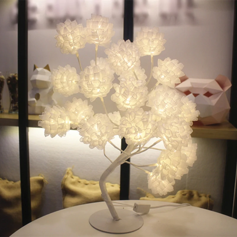 Blumenbaum-Mädchenschlafzimmer-USB-Nachttischlampe-Tüll-dekorative LED-Tischbeleuchtungsideen Clearhalo