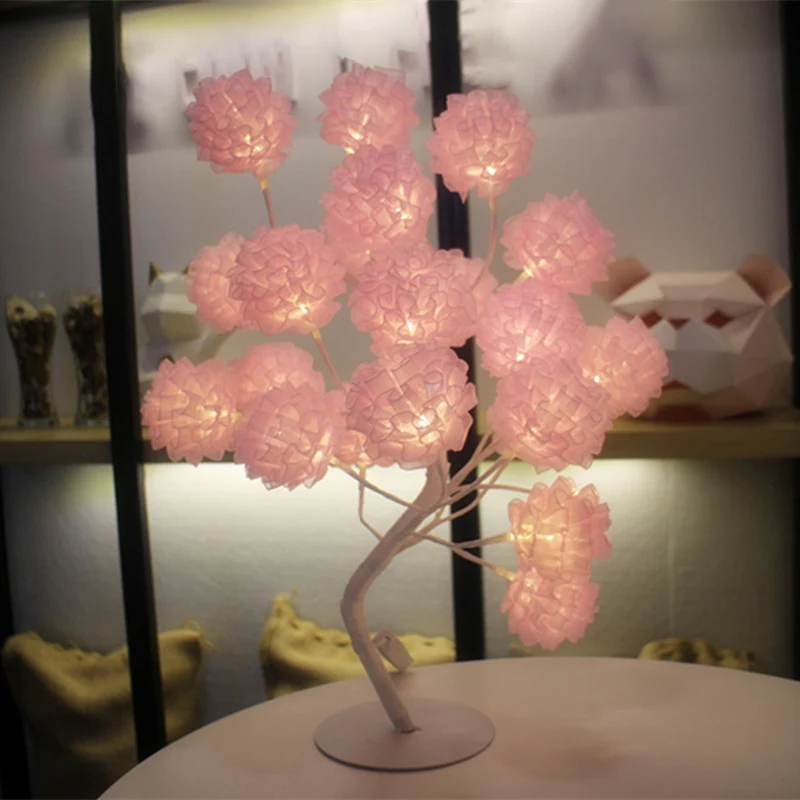 Blumenbaum-Mädchenschlafzimmer-USB-Nachttischlampe-Tüll-dekorative LED-Tischbeleuchtungsideen Clearhalo