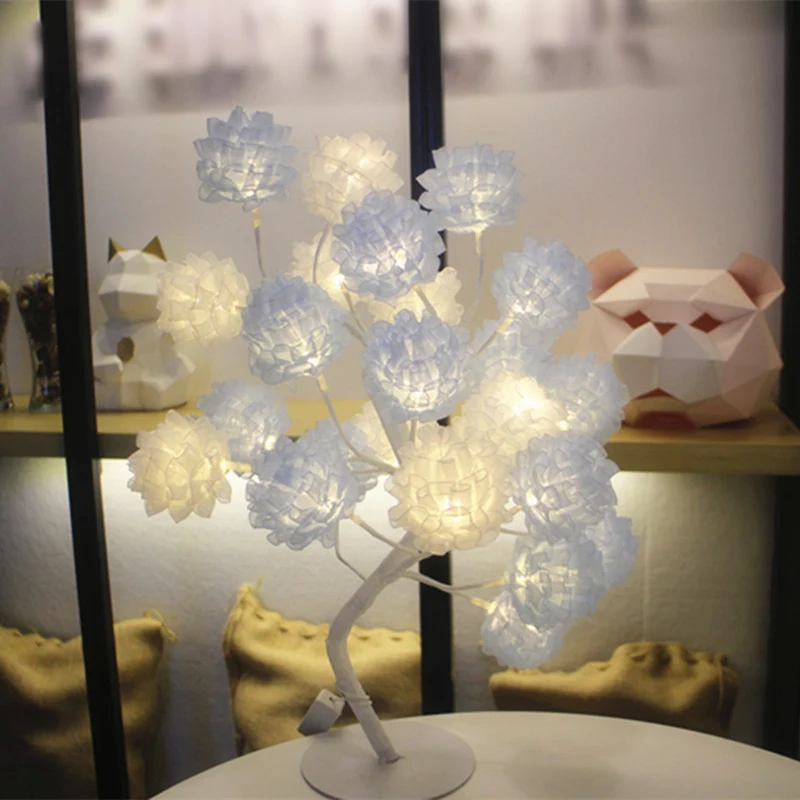 Blumenbaum-Mädchenschlafzimmer-USB-Nachttischlampe-Tüll-dekorative LED-Tischbeleuchtungsideen Clearhalo