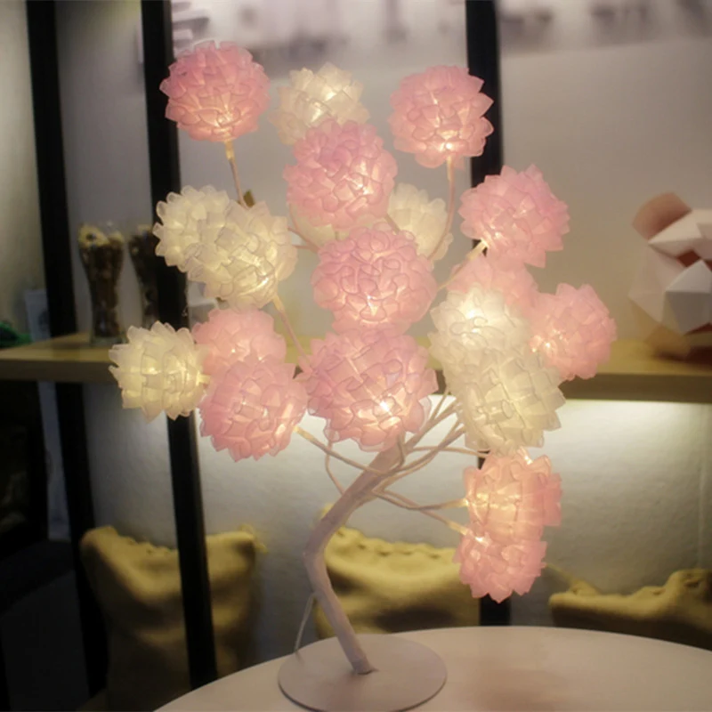 Blumenbaum-Mädchenschlafzimmer-USB-Nachttischlampe-Tüll-dekorative LED-Tischbeleuchtungsideen Clearhalo