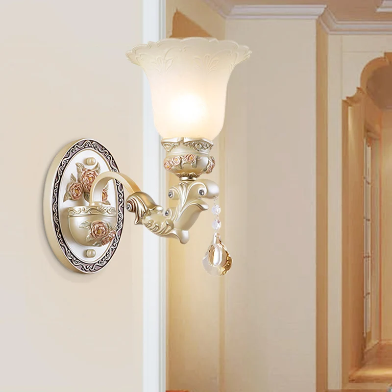 Blumen-Wohnzimmer-Wandleuchte, Vintage-Opalglas, 1/2 Lichter, beige Wandleuchte Clearhalo