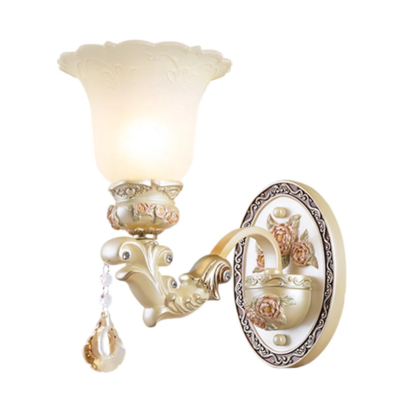 Blumen-Wohnzimmer-Wandleuchte, Vintage-Opalglas, 1/2 Lichter, beige Wandleuchte Clearhalo