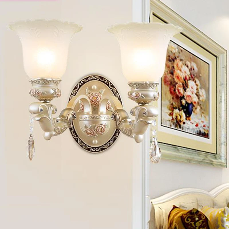 Blumen-Wohnzimmer-Wandleuchte, Vintage-Opalglas, 1/2 Lichter, beige Wandleuchte Clearhalo