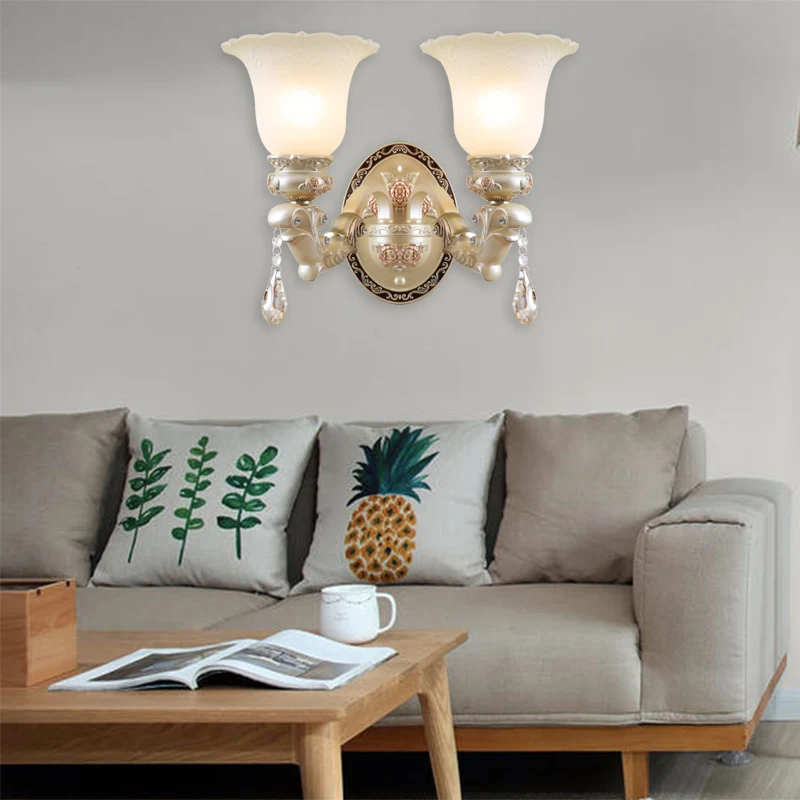 Blumen-Wohnzimmer-Wandleuchte, Vintage-Opalglas, 1/2 Lichter, beige Wandleuchte Clearhalo