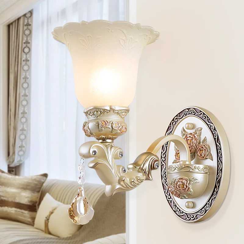 Blumen-Wohnzimmer-Wandleuchte, Vintage-Opalglas, 1/2 Lichter, beige Wandleuchte Clearhalo
