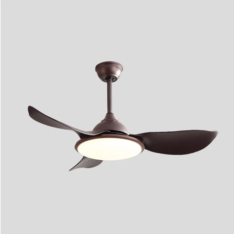 Braune ringförmige, halbbündige Deckenleuchte, Vintage-Eisen-Wohnzimmer-LED-Hängeventilatorleuchte mit 3 ABS-Flügeln, 42"...