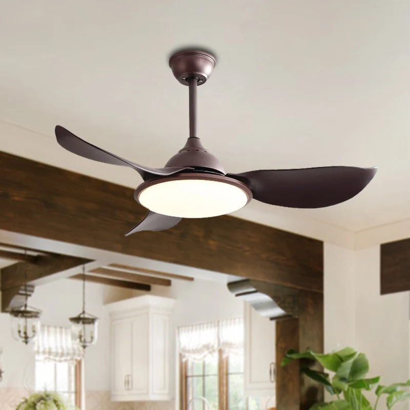 Braune ringförmige, halbbündige Deckenleuchte, Vintage-Eisen-Wohnzimmer-LED-Hängeventilatorleuchte mit 3 ABS-Flügeln, 42"...