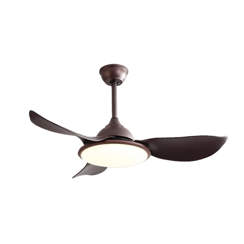 Braune ringförmige, halbbündige Deckenleuchte, Vintage-Eisen-Wohnzimmer-LED-Hängeventilatorleuchte mit 3 ABS-Flügeln, 42"...