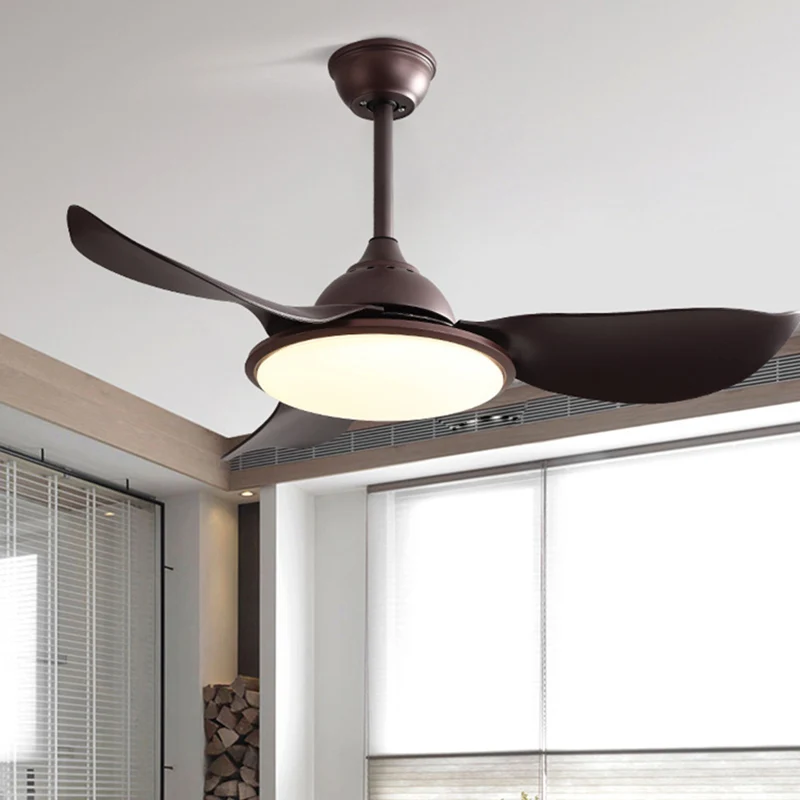 Braune ringförmige, halbbündige Deckenleuchte, Vintage-Eisen-Wohnzimmer-LED-Hängeventilatorleuchte mit 3 ABS-Flügeln, 42"...