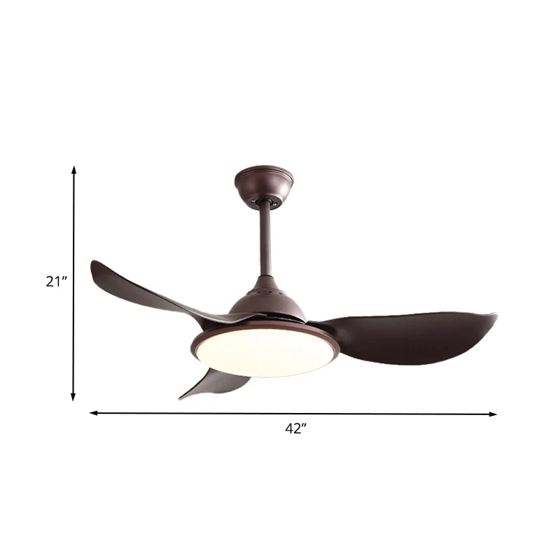 Braune ringförmige, halbbündige Deckenleuchte, Vintage-Eisen-Wohnzimmer-LED-Hängeventilatorleuchte mit 3 ABS-Flügeln, 42"...