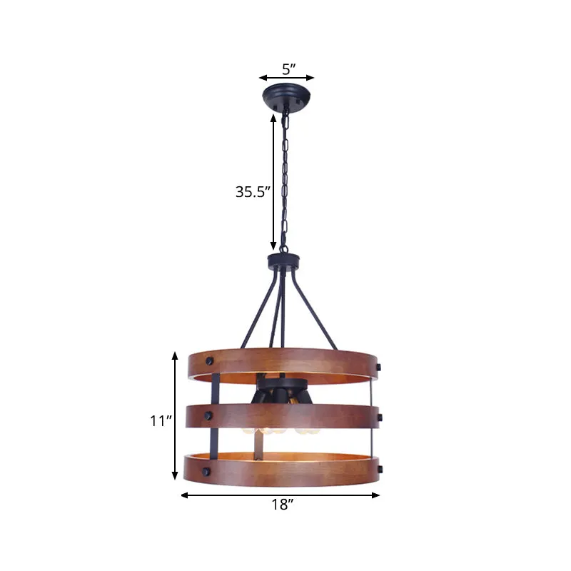 Brauner 5-flammiger Kronleuchter mit rustikaler runder Hängelampe aus Holz für das Esszimmer Clearhalo