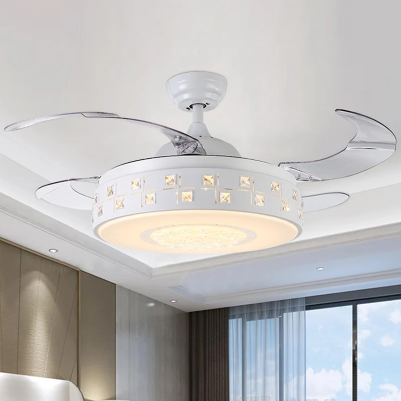 42" breite, moderne Trommel-Halbbündigleuchte, LED-Hängeleuchte aus Metall mit 4 Flügeln Weiß, Fernbedienung/Wandsteuerung...