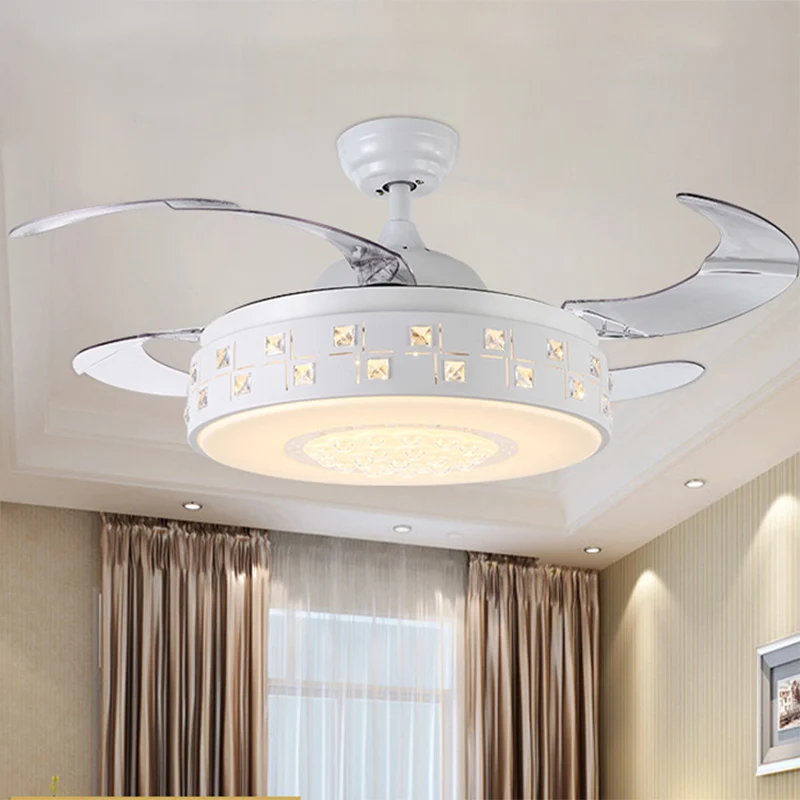 42" breite, moderne Trommel-Halbbündigleuchte, LED-Hängeleuchte aus Metall mit 4 Flügeln Weiß, Fernbedienung/Wandsteuerung...
