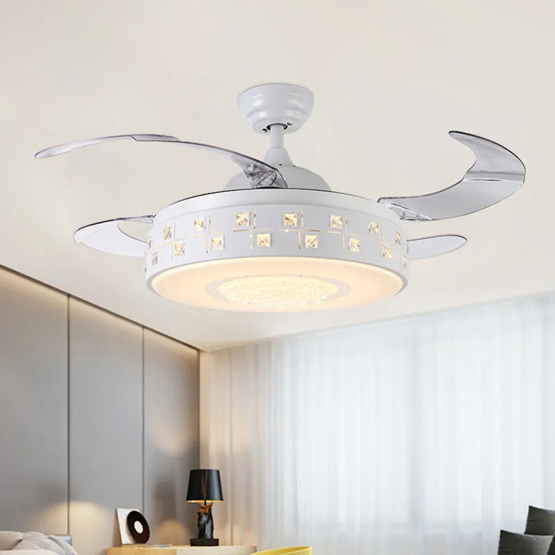 42" breite, moderne Trommel-Halbbündigleuchte, LED-Hängeleuchte aus Metall mit 4 Flügeln Weiß, Fernbedienung/Wandsteuerung...