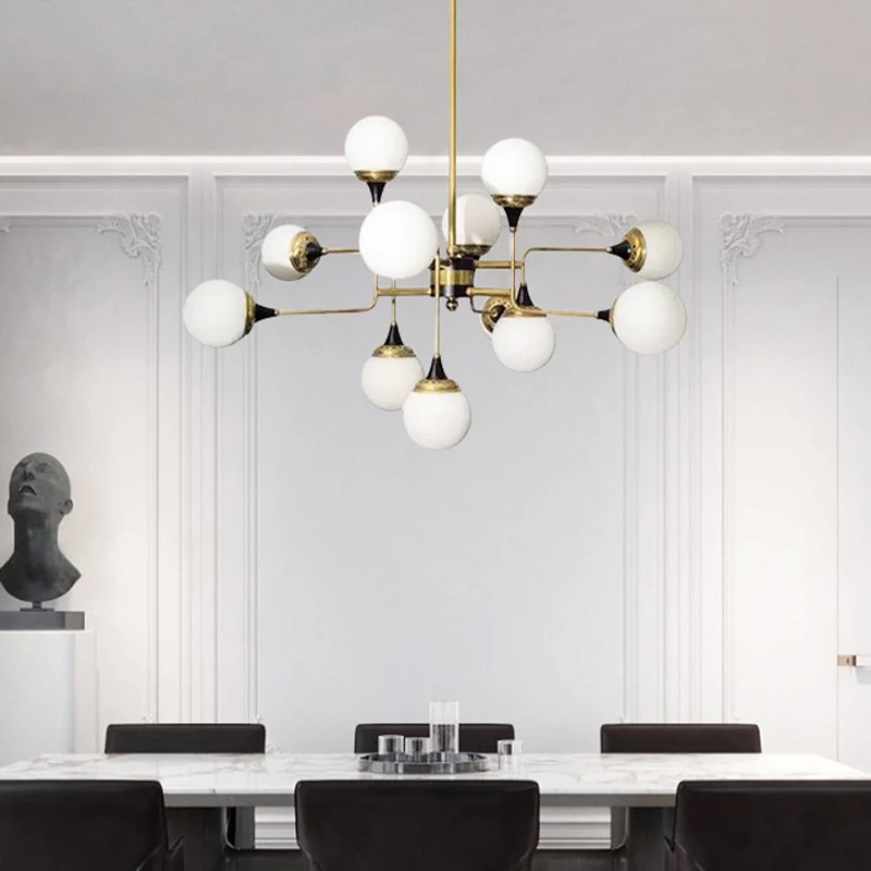 Bubble Kronleuchter Lampe Modernity Milchglas 12 Köpfe Gold und Schwarz Hängeleuchte für Esszimmer Clearhalo