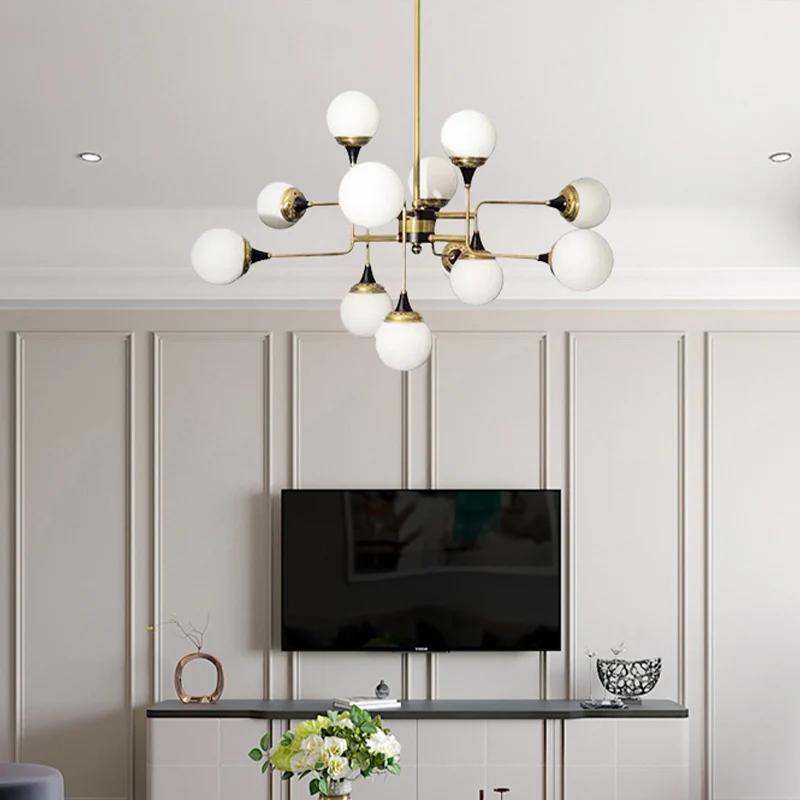 Bubble Kronleuchter Lampe Modernity Milchglas 12 Köpfe Gold und Schwarz Hängeleuchte für Esszimmer Clearhalo