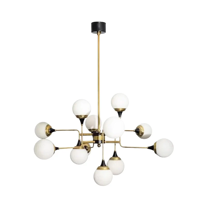 Bubble Kronleuchter Lampe Modernity Milchglas 12 Köpfe Gold und Schwarz Hängeleuchte für Esszimmer Clearhalo