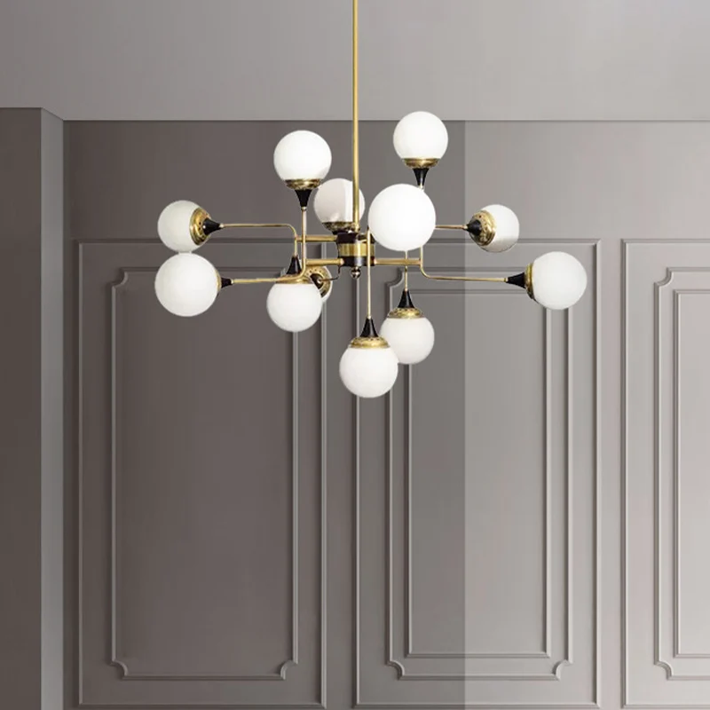Bubble Kronleuchter Lampe Modernity Milchglas 12 Köpfe Gold und Schwarz Hängeleuchte für Esszimmer Clearhalo