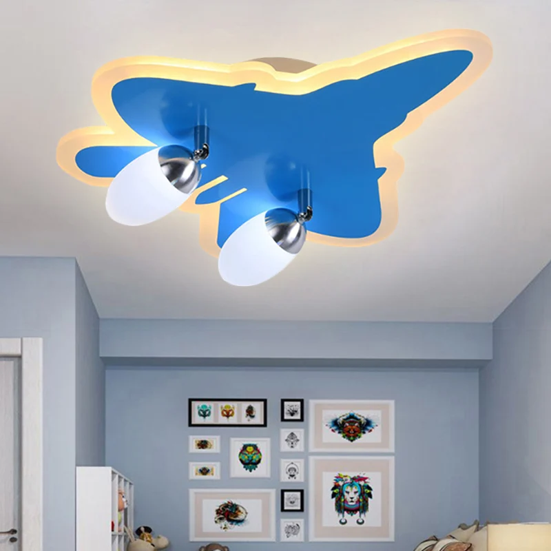 Cartoon-Flugzeug-Unterputz-Deckenleuchte, Deckenleuchte aus Acryl Blau für den Kindergarten Clearhalo
