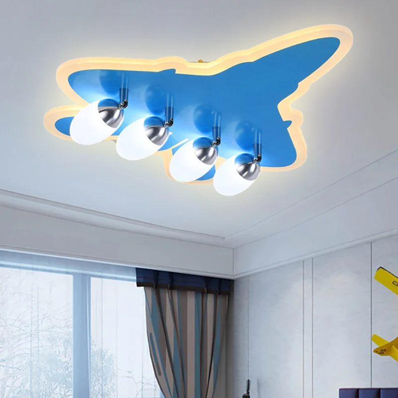 Cartoon-Flugzeug-Unterputz-Deckenleuchte, Deckenleuchte aus Acryl Blau für den Kindergarten Clearhalo