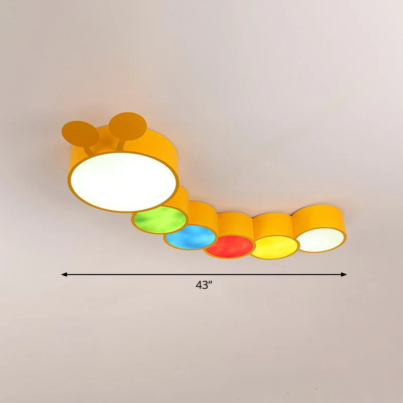 Cartoon-Raupe, LED-Deckenbeleuchtung, Kindergarten-Unterputzleuchte aus Metall Gelb Clearhalo